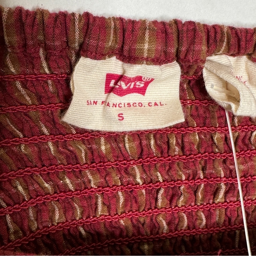 Levis Plaid Crop Blouse Devin Puff Sleeve Top Western Country Red SZ Small - Picture 10 of 16